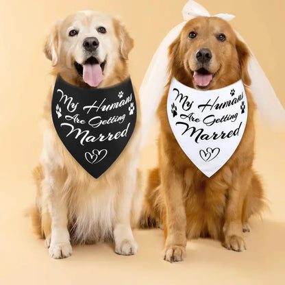 Dog Wedding Bandanas 'My Humans Are Getting Married Dog Bandana' Wedding Photo Prop, Pet Scarf, Pet Accessories (Black+White)