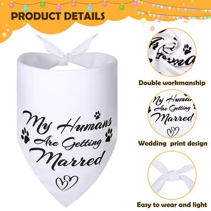 Dog Wedding Bandanas 'My Humans Are Getting Married Dog Bandana' Wedding Photo Prop, Pet Scarf, Pet Accessories (Black+White)