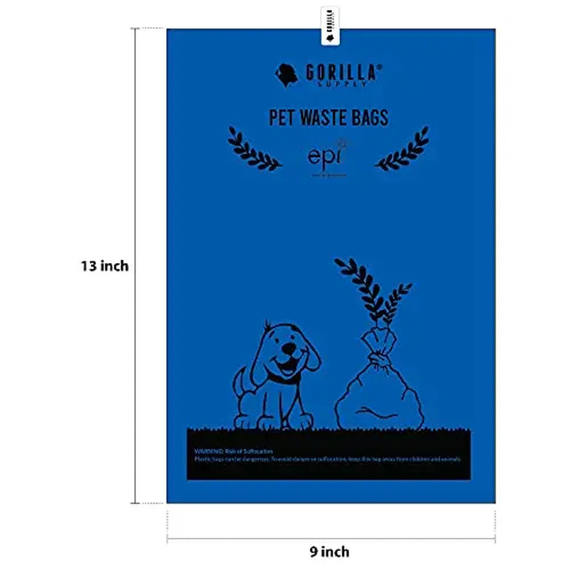 GORILLA SUPPLY Dog Poop Waste Bags with Dispenser and Leash Tie, 9" X 13", Blue, 1000 Count