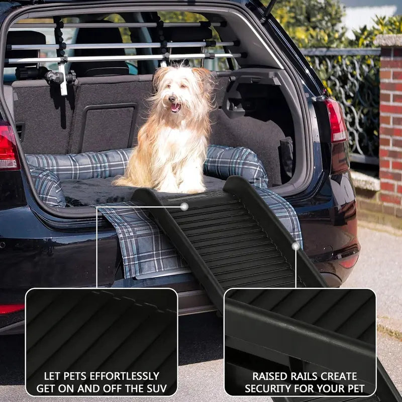 5Ft Folding Dog Ramp Portable Anti-Slip Pet Ramp with Wide Steps Raised Side, Black