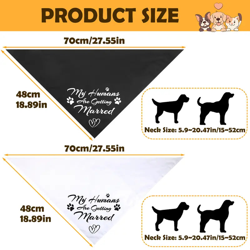 Dog Wedding Bandanas 'My Humans Are Getting Married Dog Bandana' Wedding Photo Prop, Pet Scarf, Pet Accessories (Black+White)