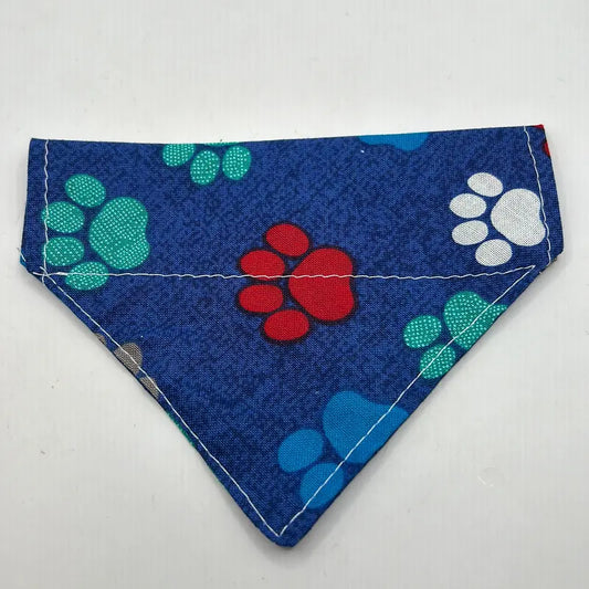 XS Dog Bandanna Blue Red Teal White Puppy Dog Paws