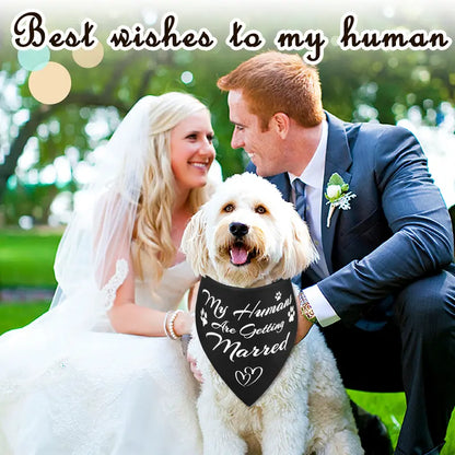 Dog Wedding Bandanas 'My Humans Are Getting Married Dog Bandana' Wedding Photo Prop, Pet Scarf, Pet Accessories (Black+White)