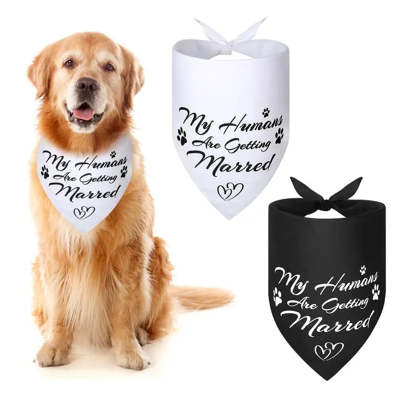 Dog Wedding Bandanas 'My Humans Are Getting Married Dog Bandana' Wedding Photo Prop, Pet Scarf, Pet Accessories (Black+White)