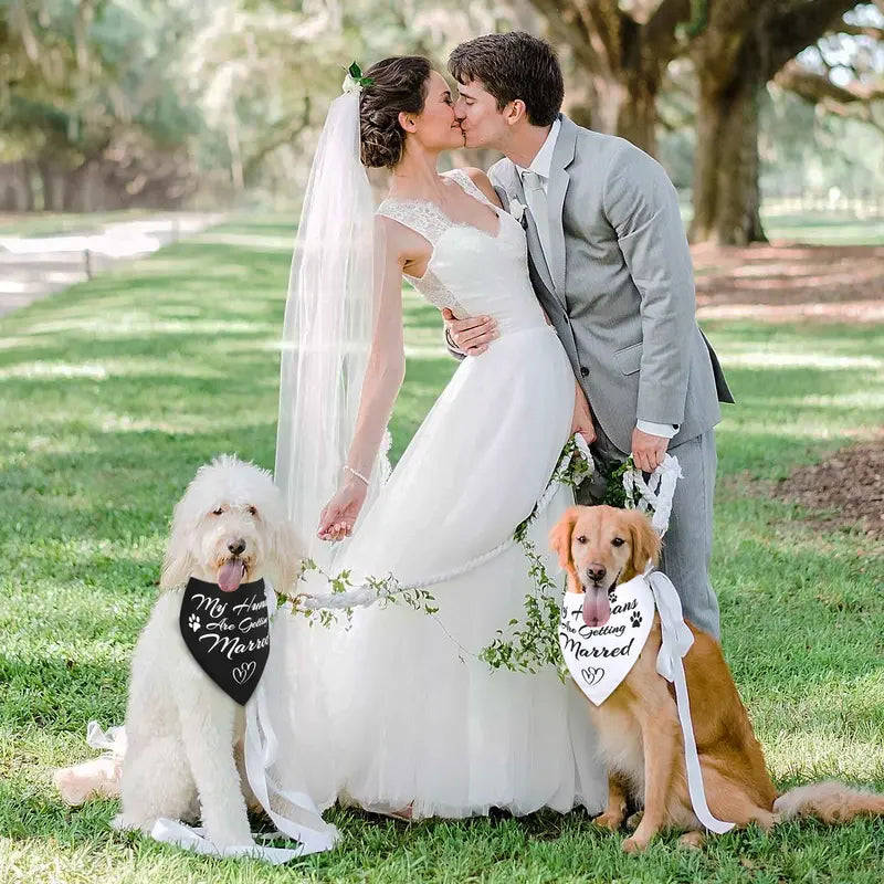 Dog Wedding Bandanas 'My Humans Are Getting Married Dog Bandana' Wedding Photo Prop, Pet Scarf, Pet Accessories (Black+White)