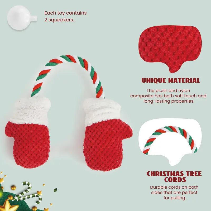 Nocciola Christmas Dog Toys, 5 Durable Squeaky Toys Plush Stuffed Chew Toys, Cute Soft for Teeth Cleaning, for Medium Small Dogs